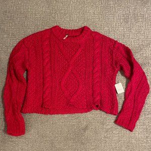 NWT Free People Cranberry Cutting Edge Cable Pullover Sweater size S Crop